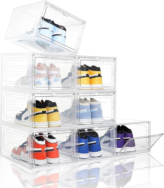 Attelite Clear Shoe Box, Plastic Stackable Shoe
